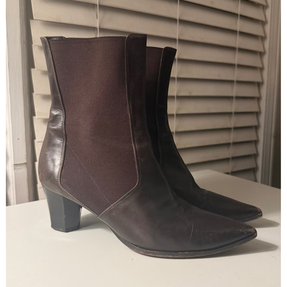 Jil Sander Leather Ankle Boots Size 40 Made in Italy Brown Pointed Heel